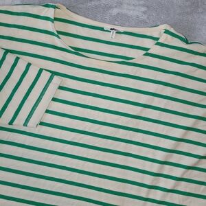 Maurices Womens Plus Size 4X Cream & Green Striped 3/4 Sleeve Cotton Top Shirt